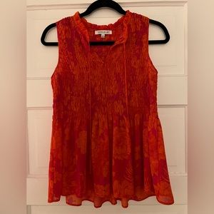 Pink and Orange Floral Sleeveless Blouse